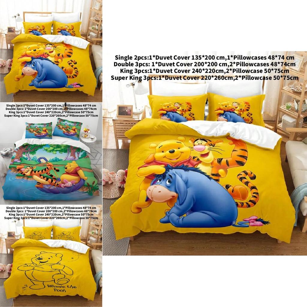 Pooh Bear Children Bedding Set With Active Dyeing For Toddler Bed Decor