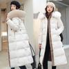 Winter Down Cotton Parkas Jacket Women's X-Long Faux Fur Collar Padded Jacket Thick Loose Large Size Padded Jacket
