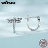 925 Sterling Silver Shiny Clear Zircon Drop Earrings Dragonfly Hoop Earring Animal Ear Buckles For Women Wedding Jewelry