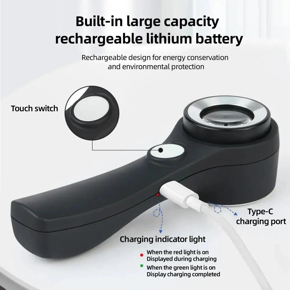 10x ручная увеличительное стекло, двойная оптическая стеклянная линза, лупа, перезаряжаемая светодиодная лампа для чтения монет, осмотр ювелирных изделий