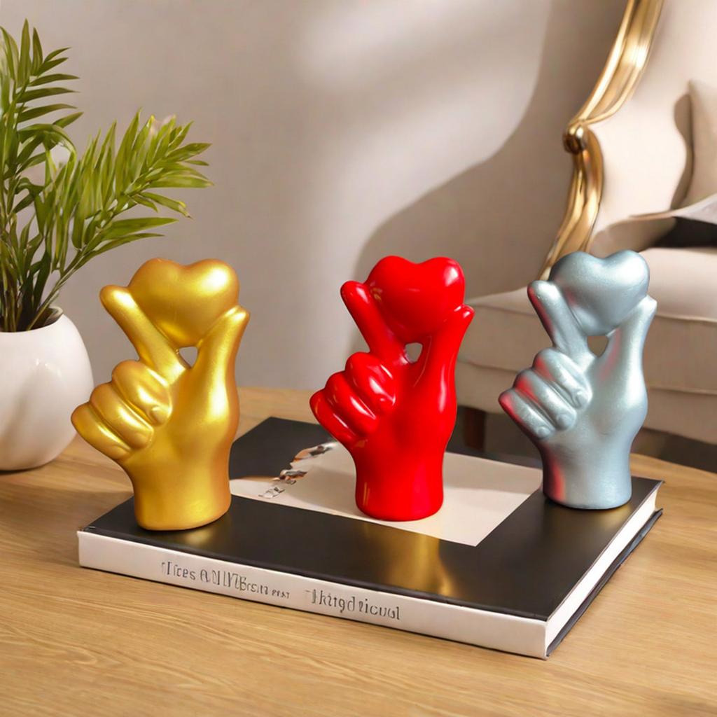 Valentine's Day Resin Statues Solid Color Finger Heart Shape Funny Desktop Figurines For Home Holiday Decoration