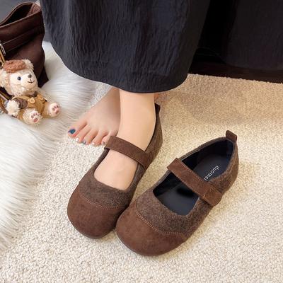 Ретро серый шерстяной слово с плоскими туфлями Мэри Джейн не устают ноги круглая голова балетки одинарные туфли женские