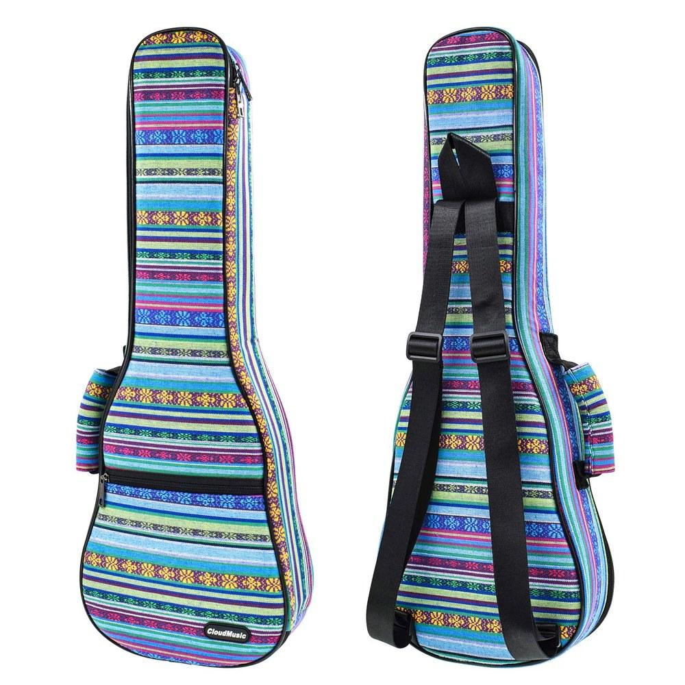 CLOUDMUSIC Hawaiian Ukulele Case Vintage Blue Backpack 10mm Padded Gig Bag Soprano Blue