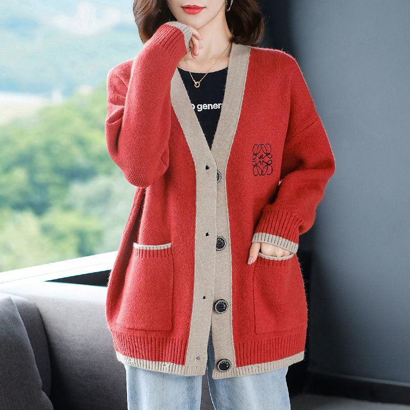 Женский свитер кардиган с V-образным вырезом вязаная куртка весенняя и осенняя одежда ранняя осенняя верхняя шаль