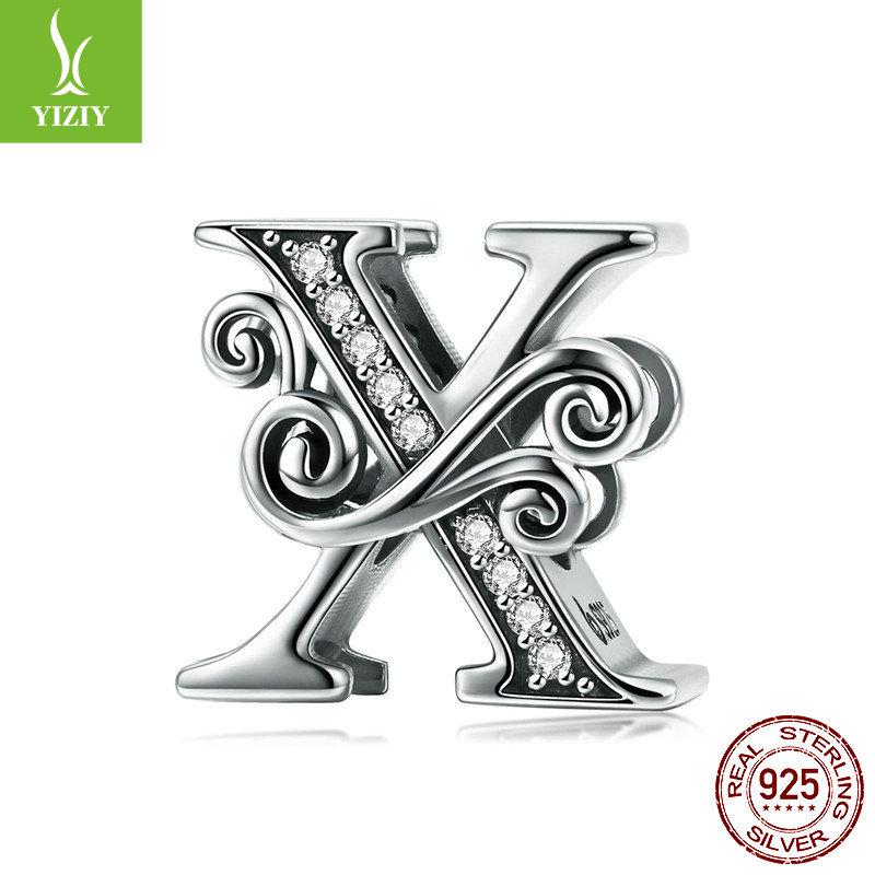 Браслет из 26 букв, аксессуар с бусинами, бусины из циркониевого стерлингового серебра, рассыпные бусины Bsc030