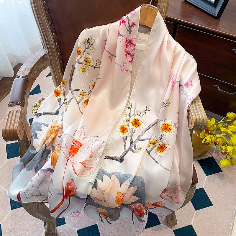 Shawl silk scarf women's versatile spring and autumn silk cheongsam with Hangzhou gift mother-in-law gift long scarf