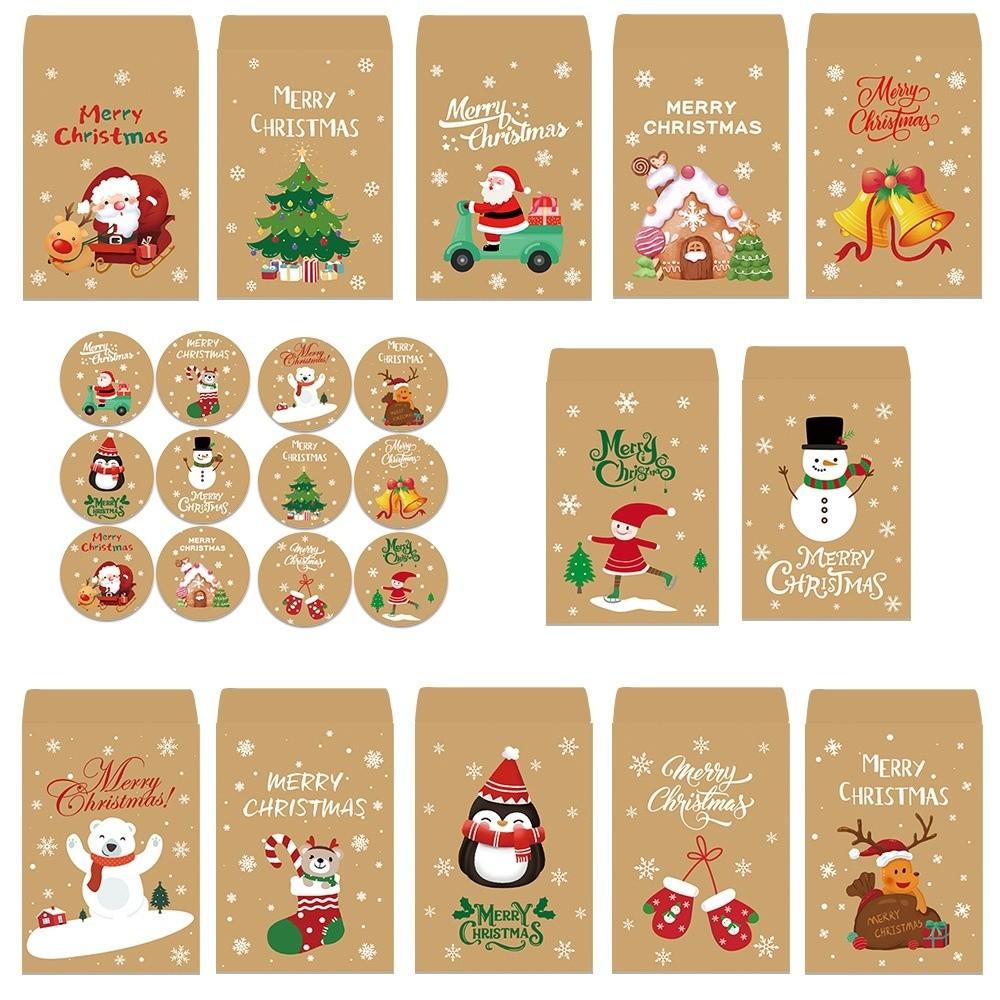 24 Sets 24 Sets Christmas Envelope Bags with Stickers Advent Calendar Bags Gift Giving
