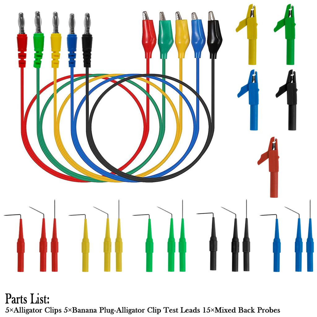 22/30PCS Multimeter Test Lead Kit 4mm Banana Plug to Alligator Clip Test Lead Probe Wire Piercing Probes 3 Different Angles