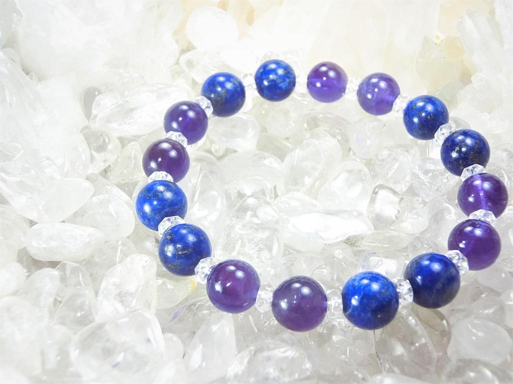 Kanoishi Daily Talisman for Lapis and Quartz Natural Stone Bracelet for 10mm Quartz Approximately Size for [Your Happiness] Lazuli, Amethyst, Women,