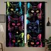 2 шт. Цветные шторы для любителей кошек - Яркий неоновый дизайн с кошками   Крепление на штангу   Полиэстер   Полупрозрачные   Современный стиль