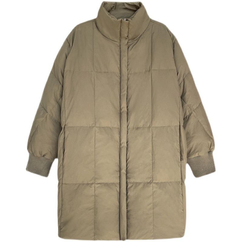 Куртка-пуховик средней и длинной длины с рукавом «летучая мышь», женская, высокого класса, воротник-стойка, белый утиный пух, зимняя, свободная и тонкая, большой размер