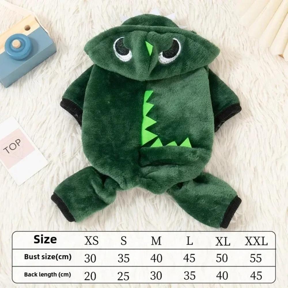 Windproof Dinosaur Jumpsuit Velvet Dog Hoodie Funny Dog Sweater Winter