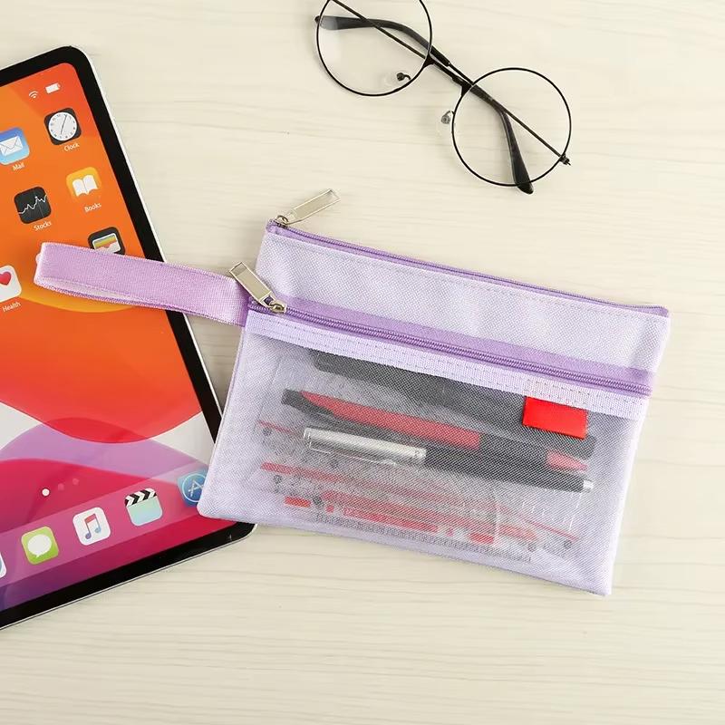 19,5x14 см двухслойная сетчатая сумка на молнии для удостоверения личности, банковской карты, кредитной карты, органайзера, симпатичного кошелька для монет, ключей, наушников, кармана с линией даты