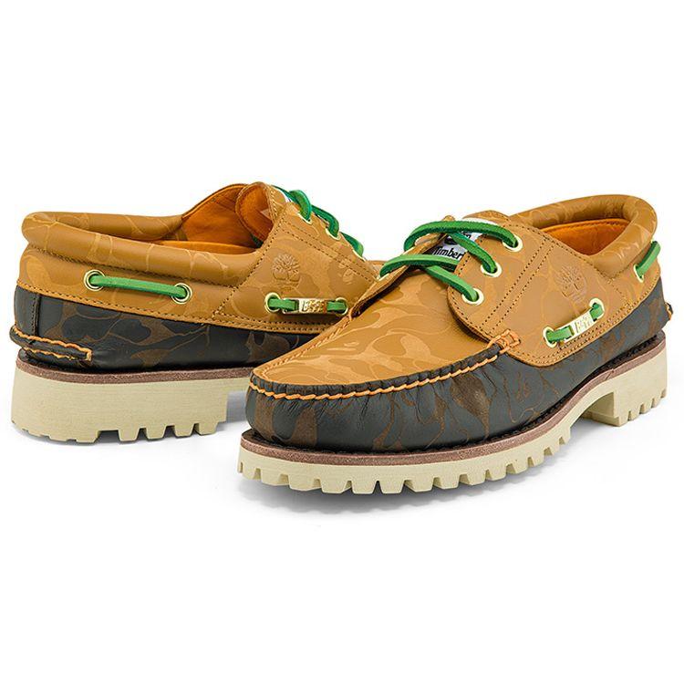 Bape X Timberland амортизирующие дышащие уличные низкие повседневные кожаные туфли мужские коричневые A2QFE