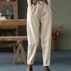 2025 Women's Elastic Waist Cotton Twill Harem Pants - Western Casual Style, Solid Color with Fashion Buttons