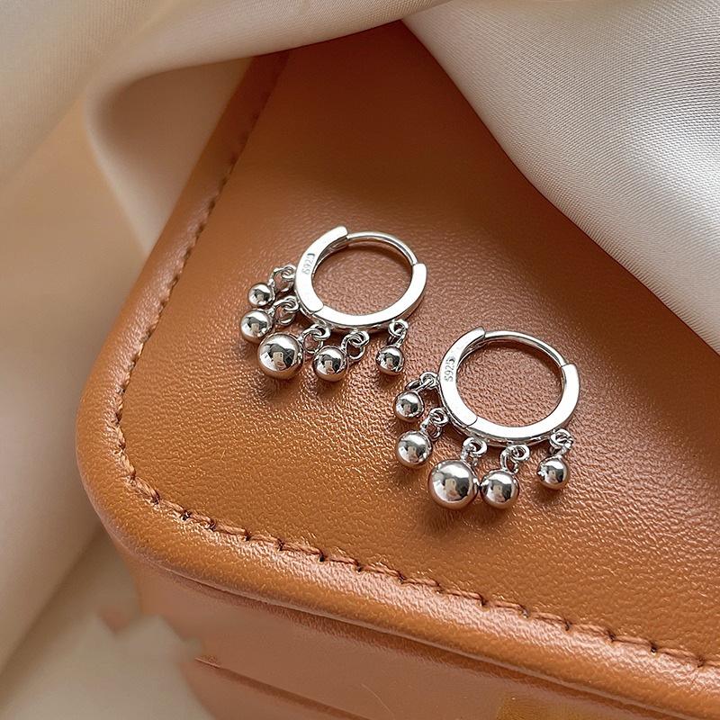 925 Silver Bead Tassel Hoop Earrings For Women Party Classic Fine Jewelry Light Luxury Geometric Accessories