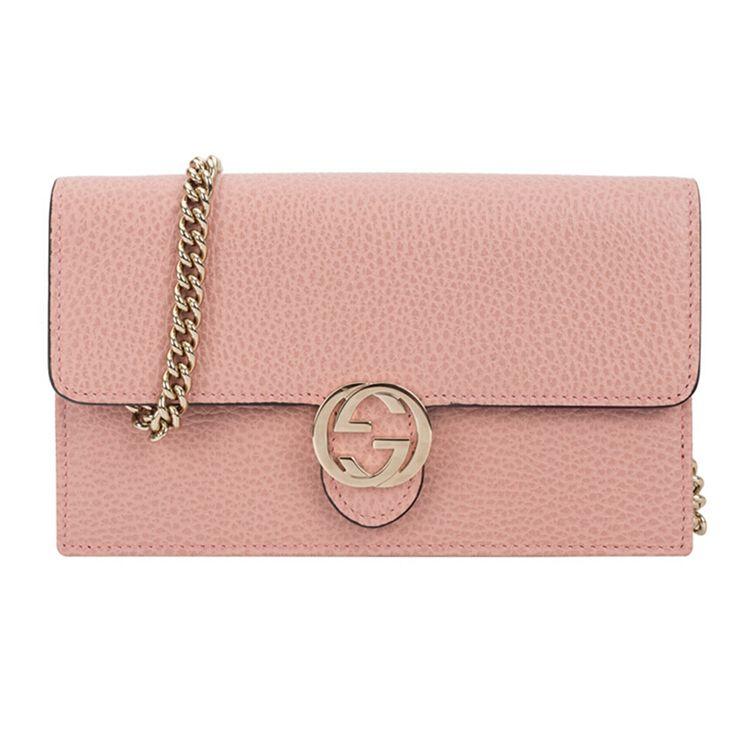 Gucci Logo Double G Litchi Grain Woc Chain Leather Messenger Envelope Wallet Shoulder Crossbody Bag Women bags Pink 510314-CAO0G-5806