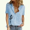 Женская модная футболка с коротким рукавом, осень-лето, кардиган с лацканами, футболка, повседневная хлопково-льняная блузка с принтом