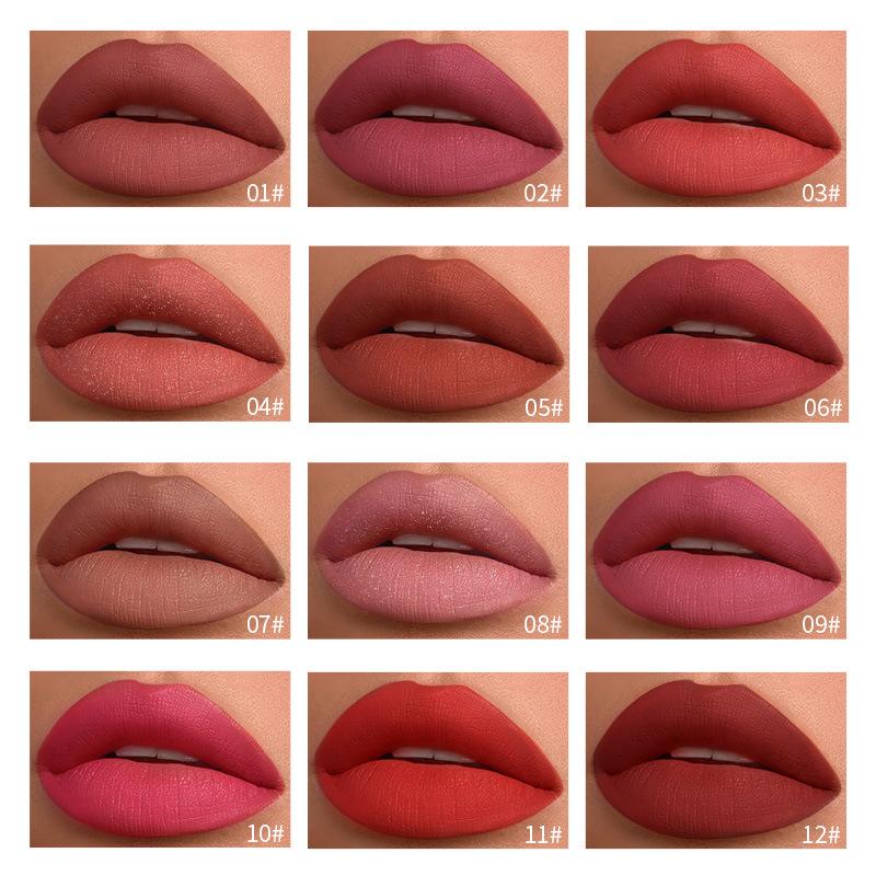 12PCS 12-piece lip gloss set matte long-lasting non-stick cup lip gloss lipstick