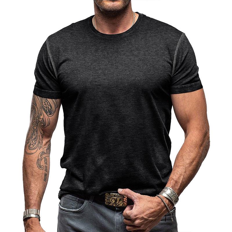 Summer Classic Men's Round Neck Tough Guy Solid Color T-shirt