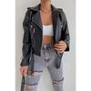 Women's Black Pocket Detailed Leather Jacket
