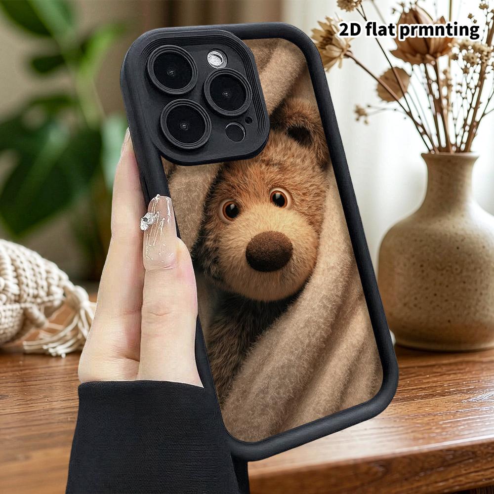 Phone Case: 2D flat design suitable for iPhone 18 17 16 15 14 13 Pro stepped protective case, brown bear probe, Christmas and Halloween gifts
