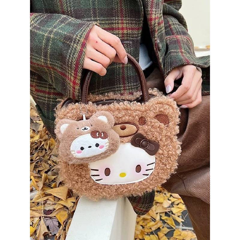 Cartoon Hello Kitty Cat Satchel With Spliced Design And Arch Strap For Daily Casual Wear