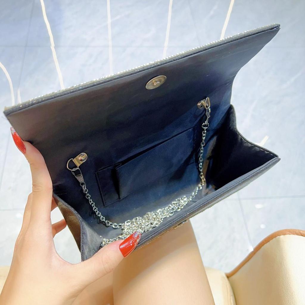 European & American Trend Rhinestone Party Clutch: Black Minimalist Women's Evening Bag