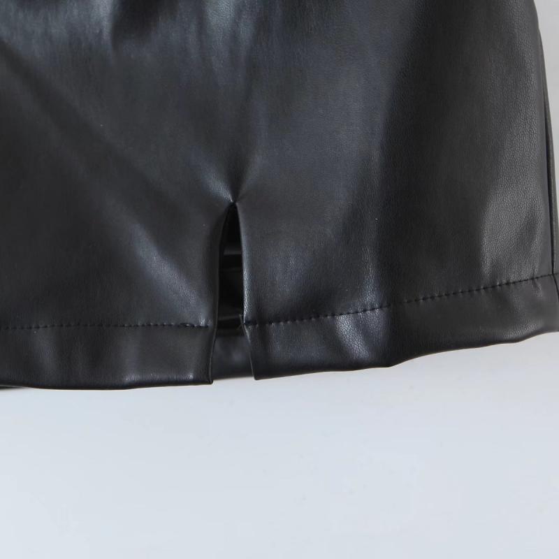 Короткая юбка из искусственной кожи, женские черные сексуальные разрезы, тонкие мини-юбки трапециевидной формы с высокой талией, женские шорты, винтажная уличная одежда в стиле Харадзюку