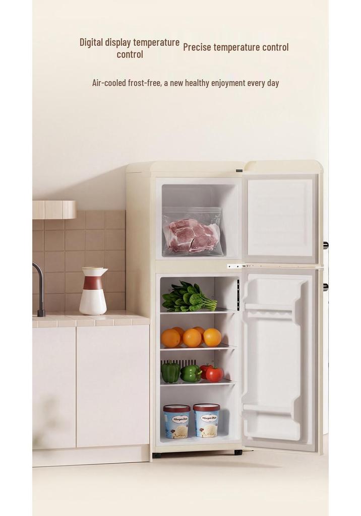 Zhigao Retro Double Door Refrigerator, Large Capacity, Energy Efficient for Home and Dorm Use