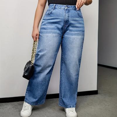 Джинсы прямого кроя больших размеров — высокая талия, удобная посадка для женщин