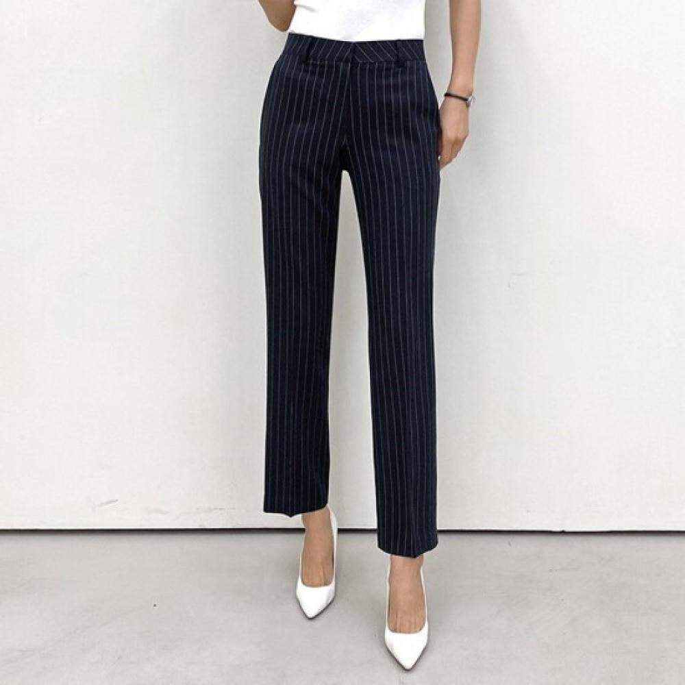Style Latte Women Stripe Stretch Slacks Pants Semi Straight Fit Business Pants