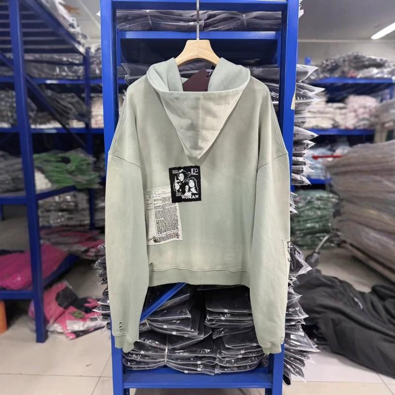 Unisex Oversized Drop-Shoulder Hooded Sweatshirt With Distressed Zipper Embroidered Patch Pocket - Fall Casual Wear