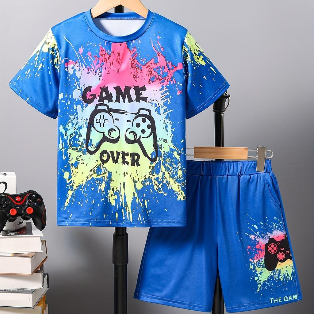 Детская одежда Костюм для мальчика с коротким рукавом Мальчик Детские шорты 3D Game Handle Модная детская летняя одежда Детские комплекты