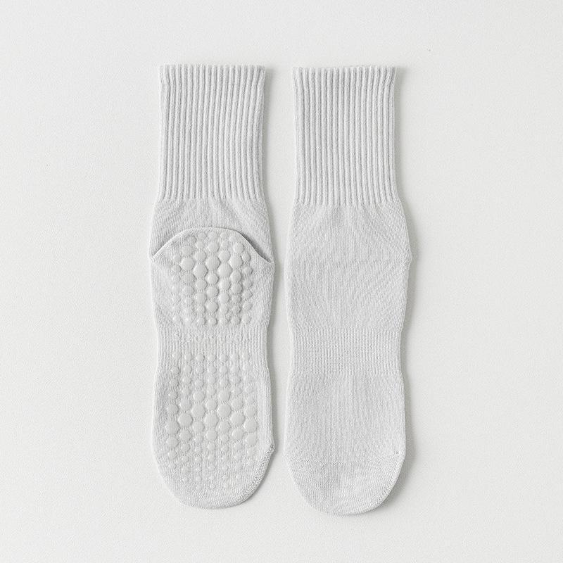 Ladies Spring and Autumn Pure Cotton Fitness Yoga Pilates Non Slip Sports Floor Mid Tube Socks