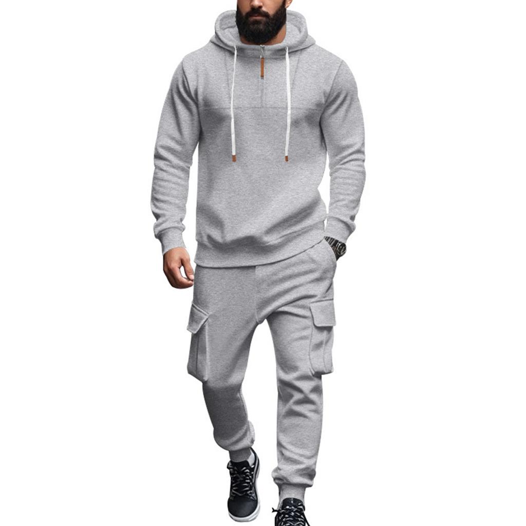 Men Leisure Hooded Hood Hoodie Trousers Adding Fleece Loose Hoodie Set