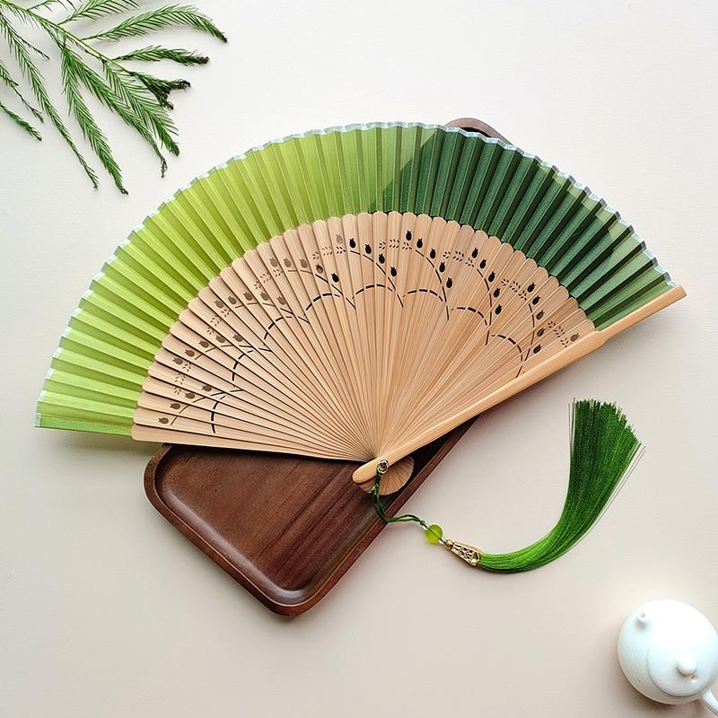 Новый китайский стиль Ханфу Ципао Веер Древний стиль Танцевальное выступление Складной веер Летний Односторонний Бамбуковые спицы Портативный веер