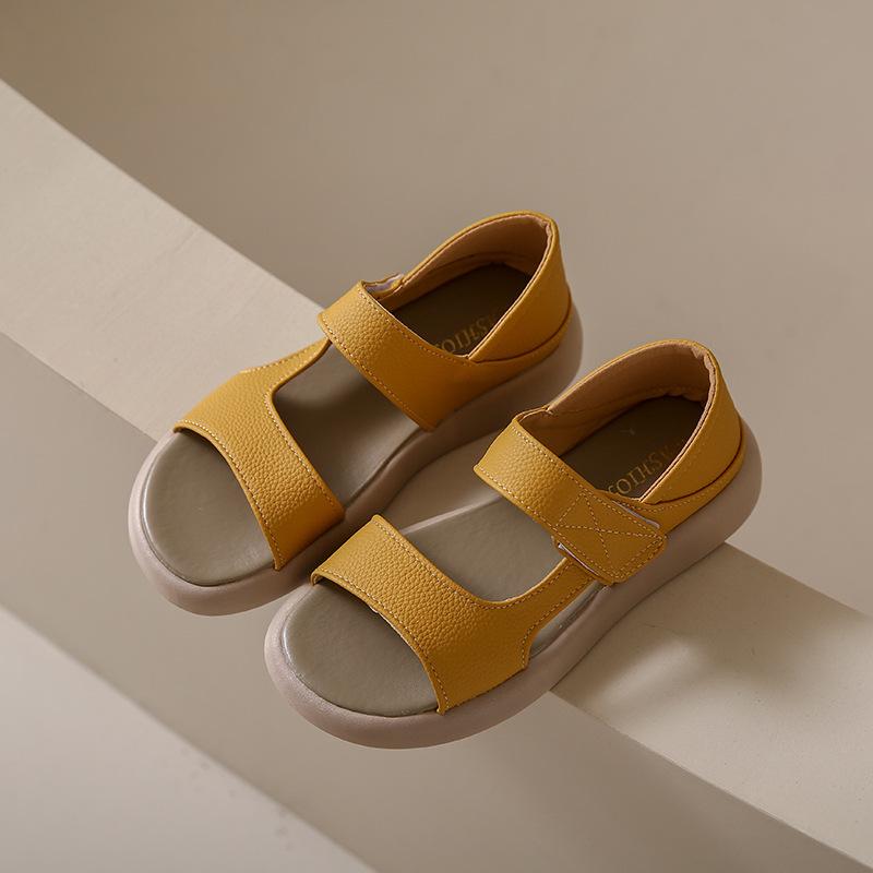 2025 Новые плоские сандалии Повседневные на липучке Два способа носки Пляжная обувь Женские винтажные удобные студенческие римские сандалии