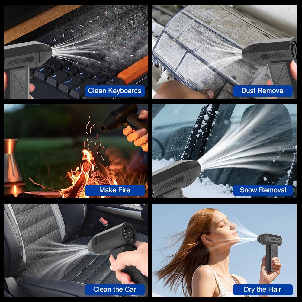 Инструмент для уборки Воздуходувка Мощный фен Электрическая воздуходувка для пыли Автоаксессуары Снежная воздуходувка Турбо-реактивный вентилятор Сильная продувка Универсальный 4 скорости регулируемые