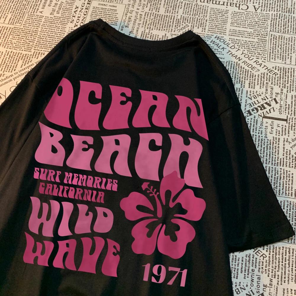 Ocean Beach Chase Sunset 1971 Loose Men Clothes Pattern O-Neck Clothing Pattern Loose Tops Simplicity Crewneck Couple T Shirts