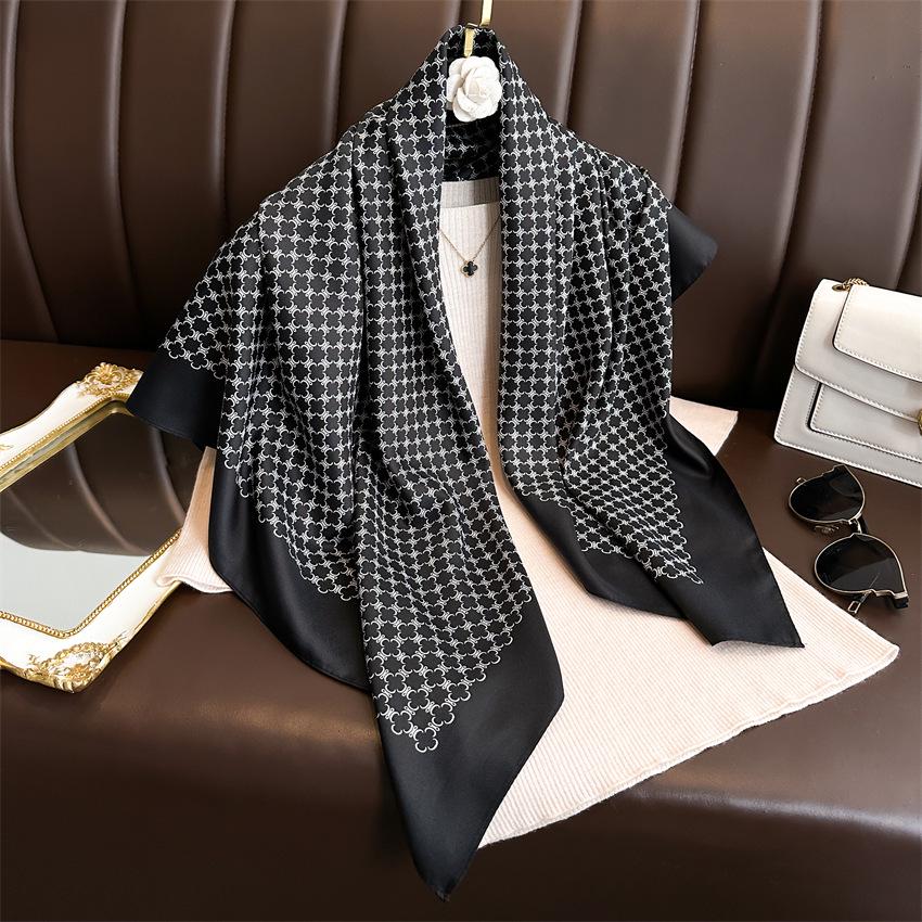 Versatile British-Style Silk Square Scarf - 90cm Solid Color Shawl & Headscarf