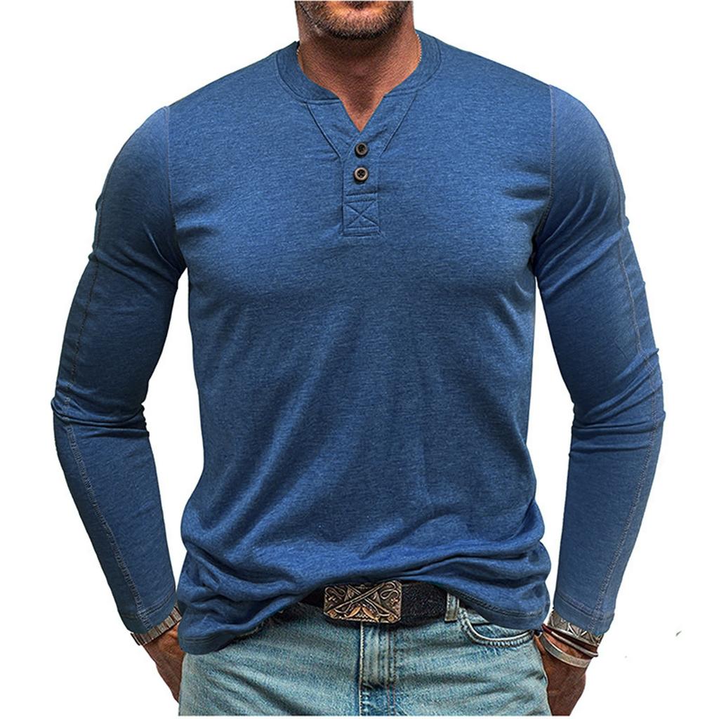 Men's Round Neck Long Sleeved Button Down Shirt Base Men's T-shirt