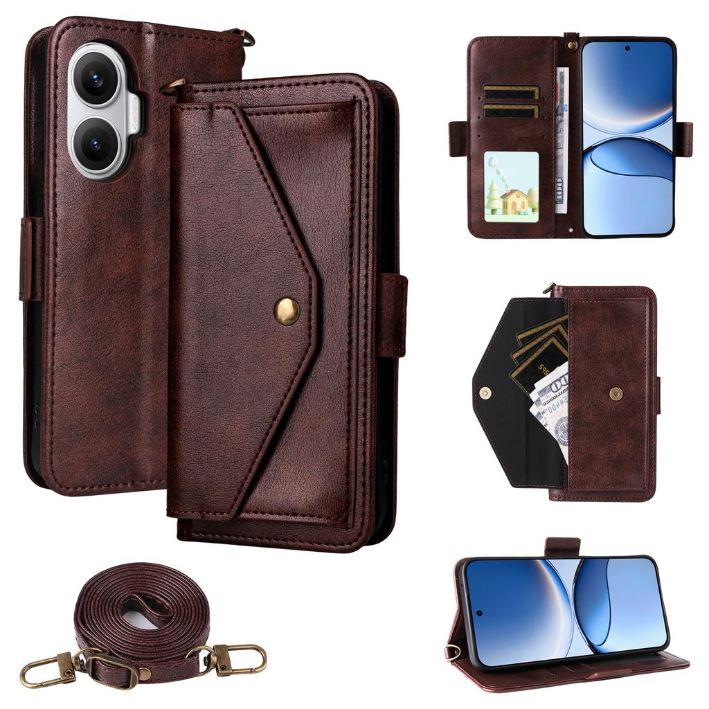 For Xiaomi Redmi Turbo 4 Pro 5G/Poco F7 5G Leather Case Magnetic Closure Wallet Stand Phone Cover with Crossbody Strap