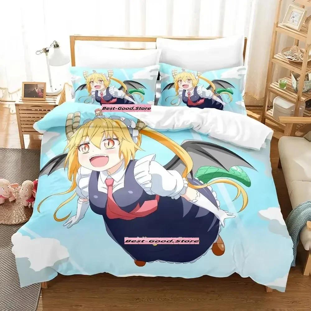 Новый комплект постельного белья Miss Kobayashi's Dragon Maid, комплект из трех предметов в стиле аниме для взрослых и детей, комплект пододеяльников, модный комплект постельного белья