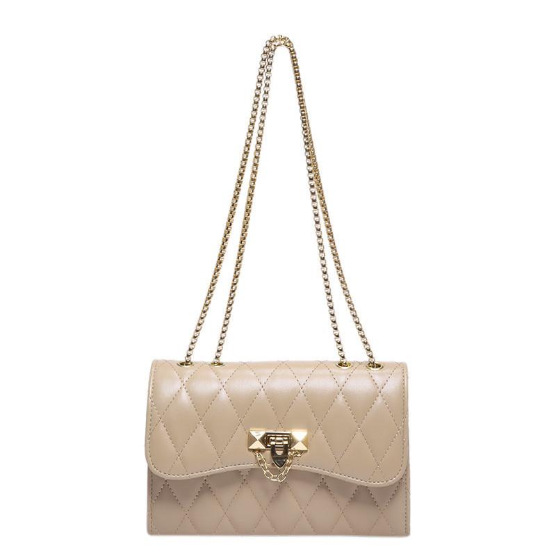 Urban Chic Pu Quilted Lock Buckle Shoulder Bag For Women In Black Beige Pink