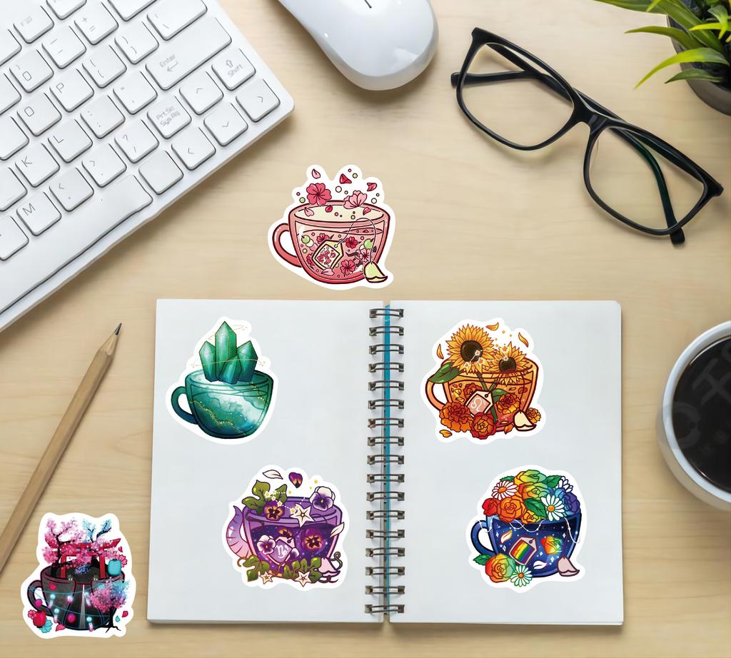 10/49 шт., волшебные наклейки с чашками из мультфильмов, винтажные наклейки с граффити для кофе, наклейки для DIY, багажа, ноутбука, скейтборда, велосипеда, наклейки