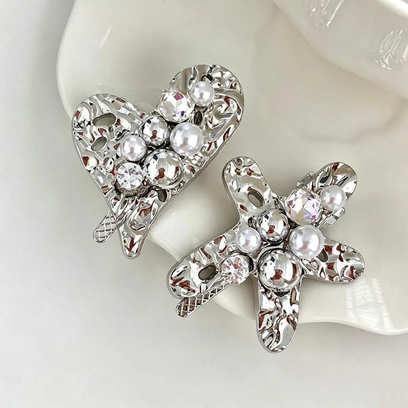 Pearl Crystal Heart Starfish Hair Clip for Women Exquisite Sweet Hairpin Side Bangs Clip Casual Versatile Hair Accessories Gift
