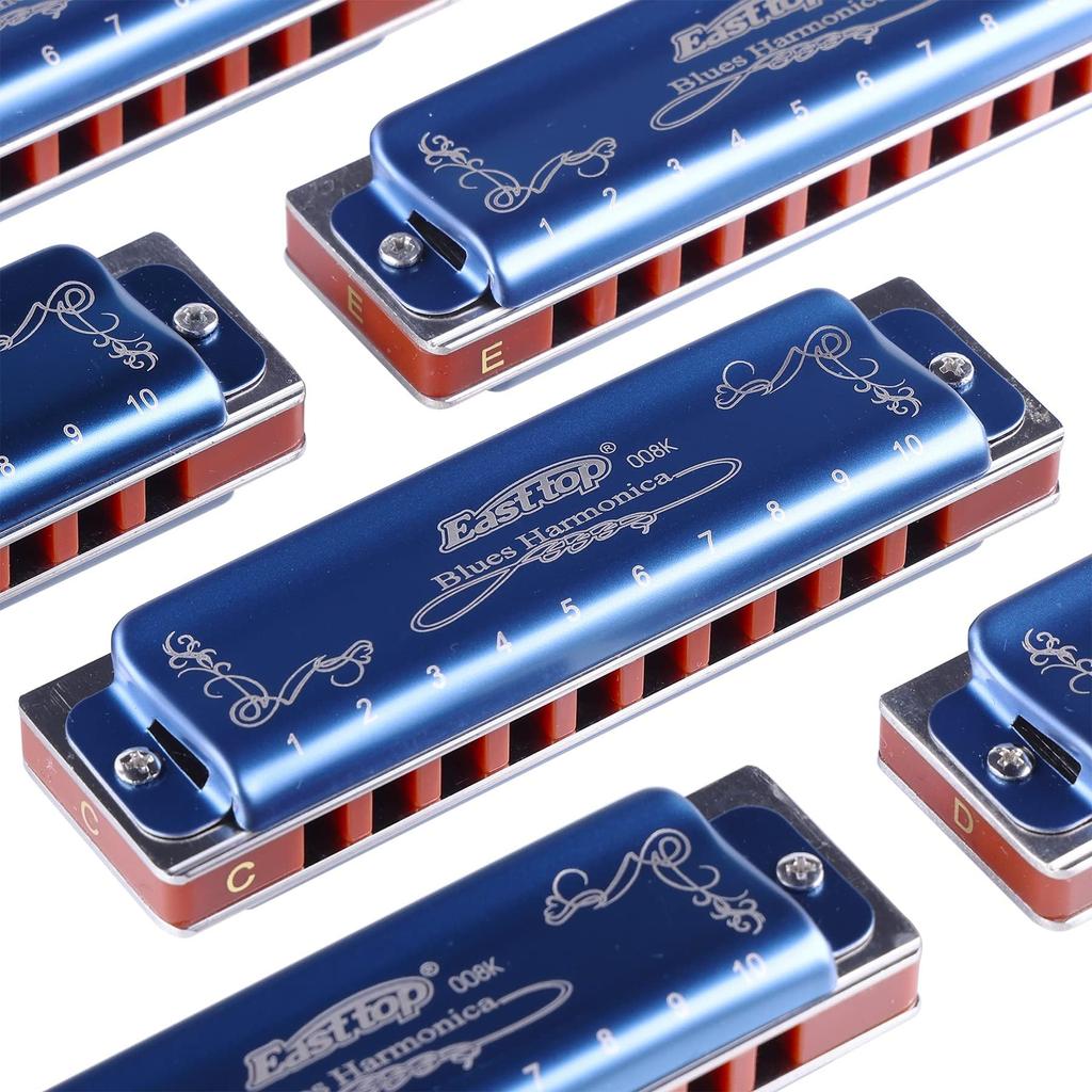 Набор из 12 предметов: диатоническая губная гармоника East Top Blues Harp (10-20 дюймов), латунная, холщовая, с функцией чистки, отверстиями, тонами, чехлом, футляром и салфеткой, для начинающих.