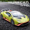 1/24 Lamborghini HURACAN STO Модель легкого спортивного автомобиля, литая под давлением металлическая игрушечная гоночная модель автомобиля, коллекция симуляций, звук и свет, детские подарки