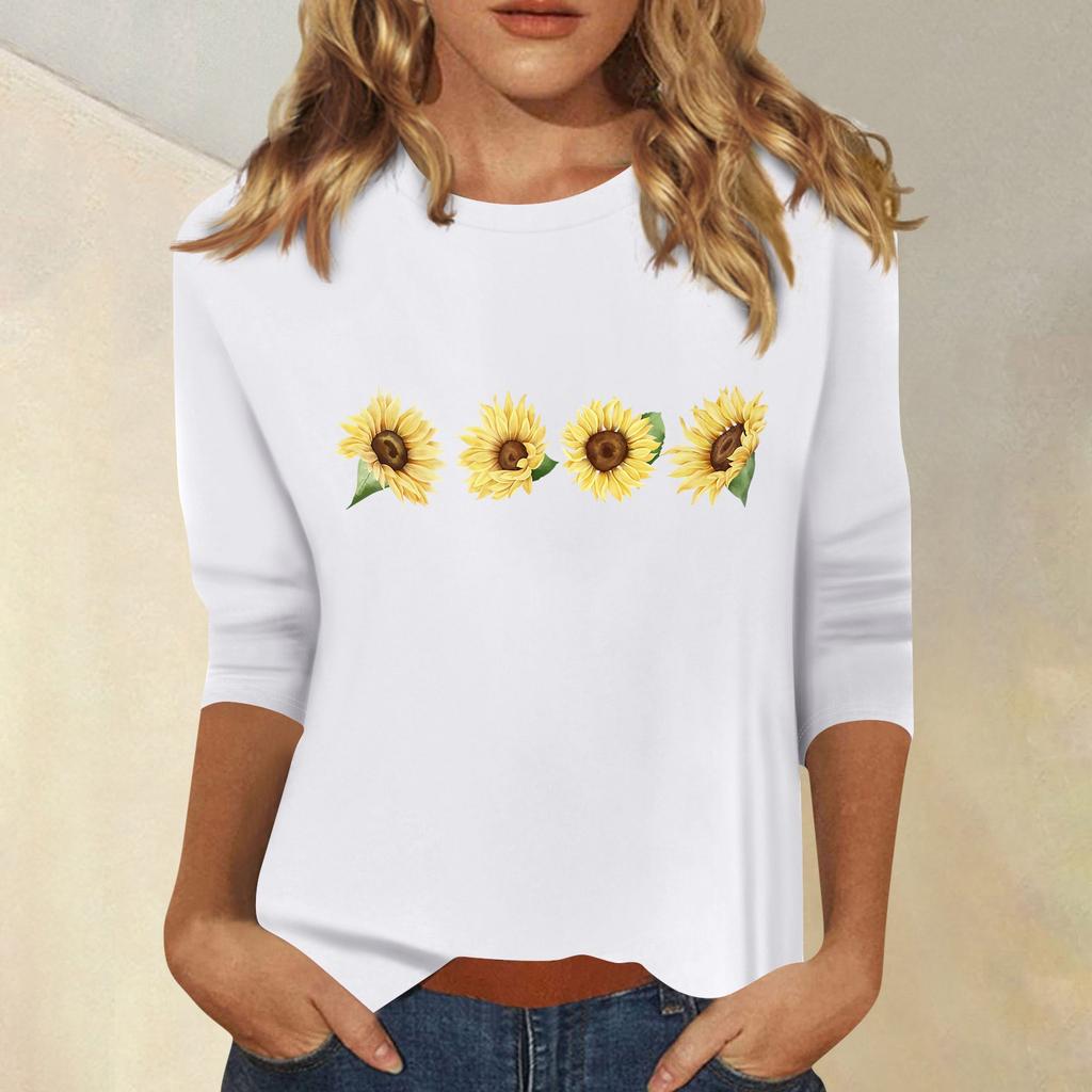 Women's Fashion Casual  Printed Seven Sleeve Round Neck Top